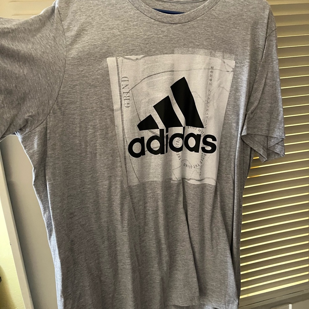 Adidas Heather Gray Tee with Black Graphic